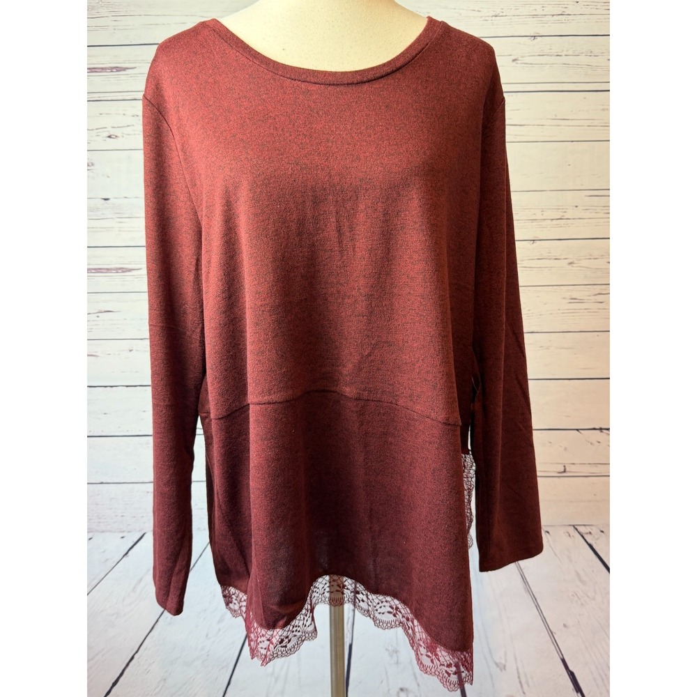 DG2 Diane Gilman Pullover tunic top‎ shirt Plus size 1X Red Lace Pullover Blouse